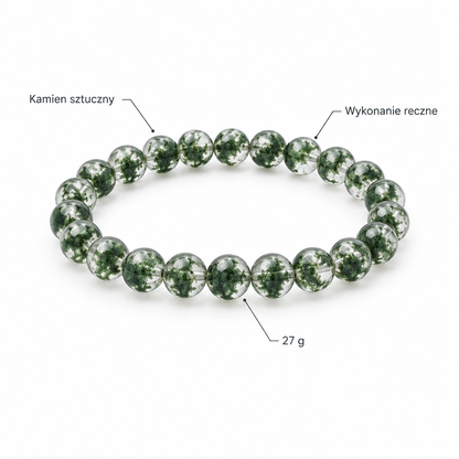 Bransoletka Green Phantom Quartz, specyfikacja na bialym tle, kamien sztuczny, wykonanie reczne, 27 g